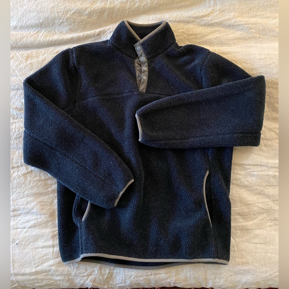 J.Crew Nordic Fleece Pullover — Size Large — Blue with white specks & grey trim